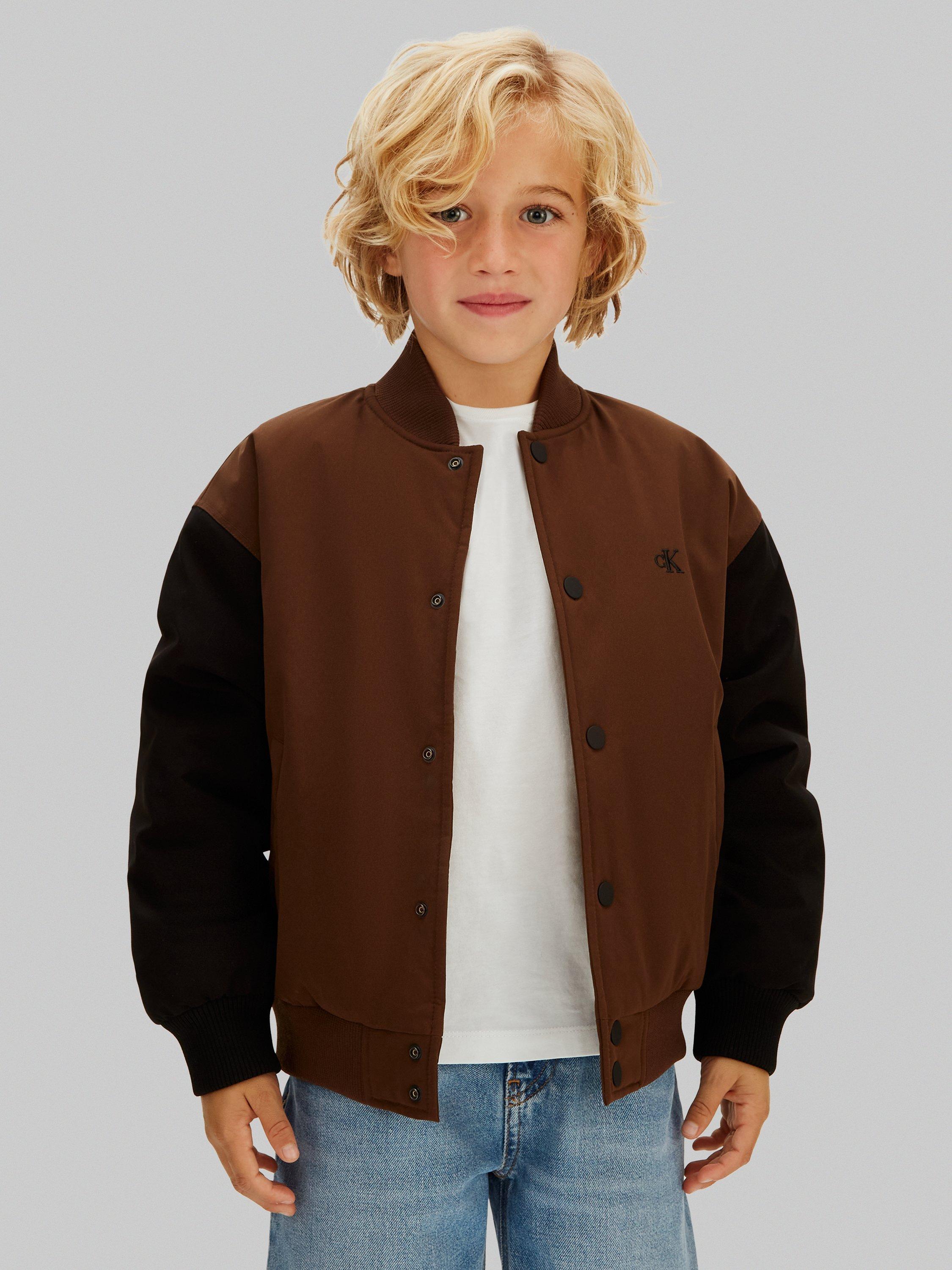 Product image 1 of 4, which shows Calvin Klein Kids' College Jacket, Brown, 8 years