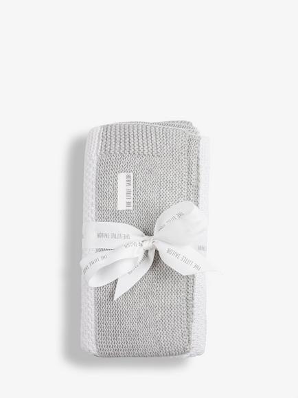 The Little Tailor Baby Knit Stripe Blanket, Grey/White, Grey/White