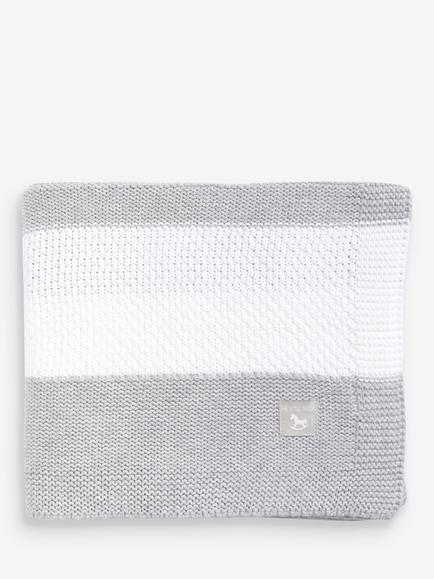 The Little Tailor Baby Knit Stripe Blanket, Grey/White - view 2, Grey/White
