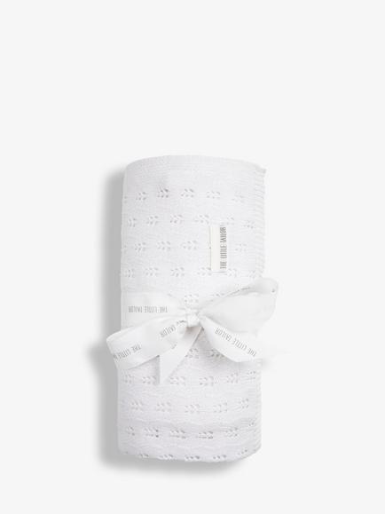 The Little Tailor Cotton Pointelle Baby Blanket, Pink, White