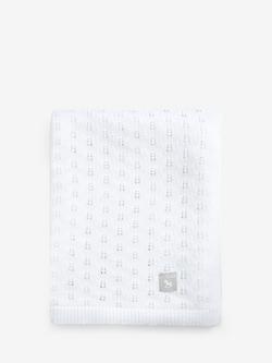 The Little Tailor Cotton Pointelle Baby Blanket, Pink - view 2, White