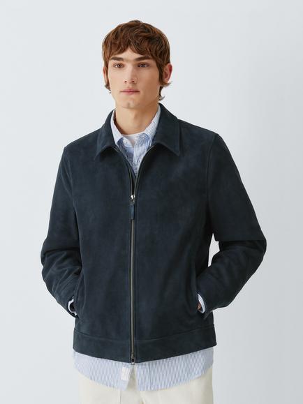 John Lewis Suede Zip Through Harrington Jacket, Navy, Navy