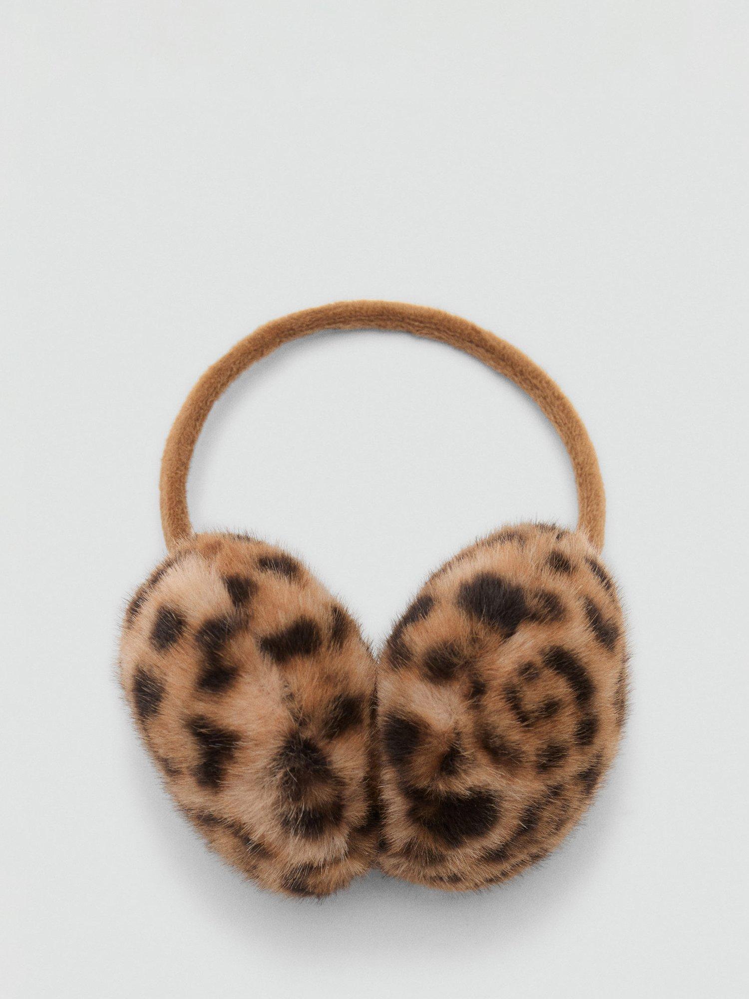 Mango Kids' Leopard Faux Fur Ear Muffs, Brown