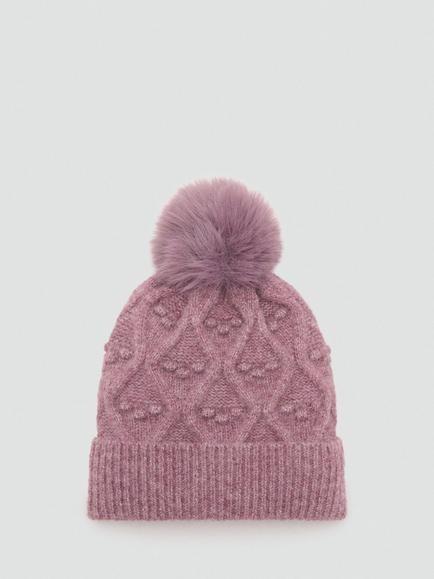 Mango Baby Textured Bobble Hat, Dark Red, Dark Red