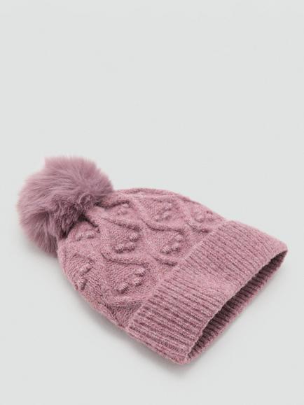 Mango Baby Textured Bobble Hat, Dark Red - view 2, Dark Red