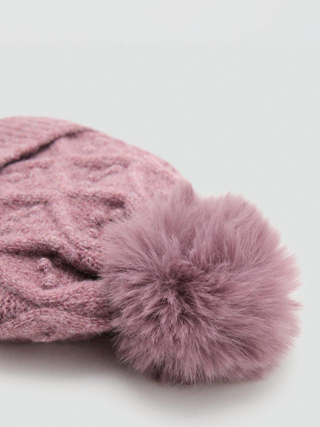 Product image 3 of 4, which shows Mango Baby Textured Bobble Hat, Dark Red, 3-5 years