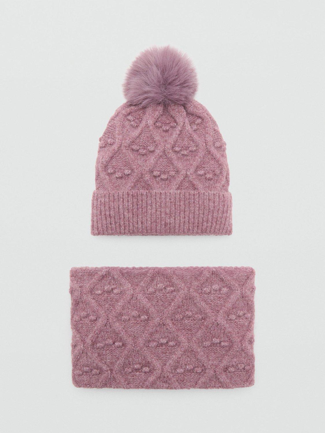 Product image 4 of 4, which shows Mango Baby Textured Bobble Hat, Dark Red, 3-5 years