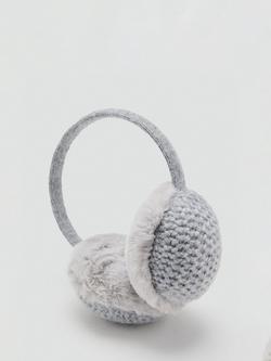 Mango Kids' Textured Fax Fur Earmuffs, Grey - view 2, Grey