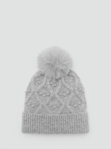 Mango Baby Textured Bobble Hat, Grey, Grey