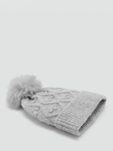 Mango Baby Textured Bobble Hat, Grey - view 2, Grey