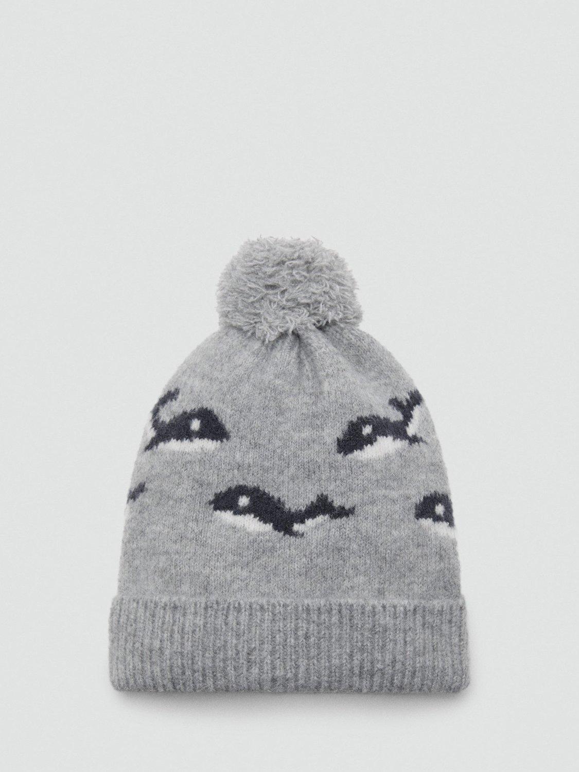 Product image 1 of 2, which shows Mango Kids' Whale Bobble Hat, Grey, 3-5 years