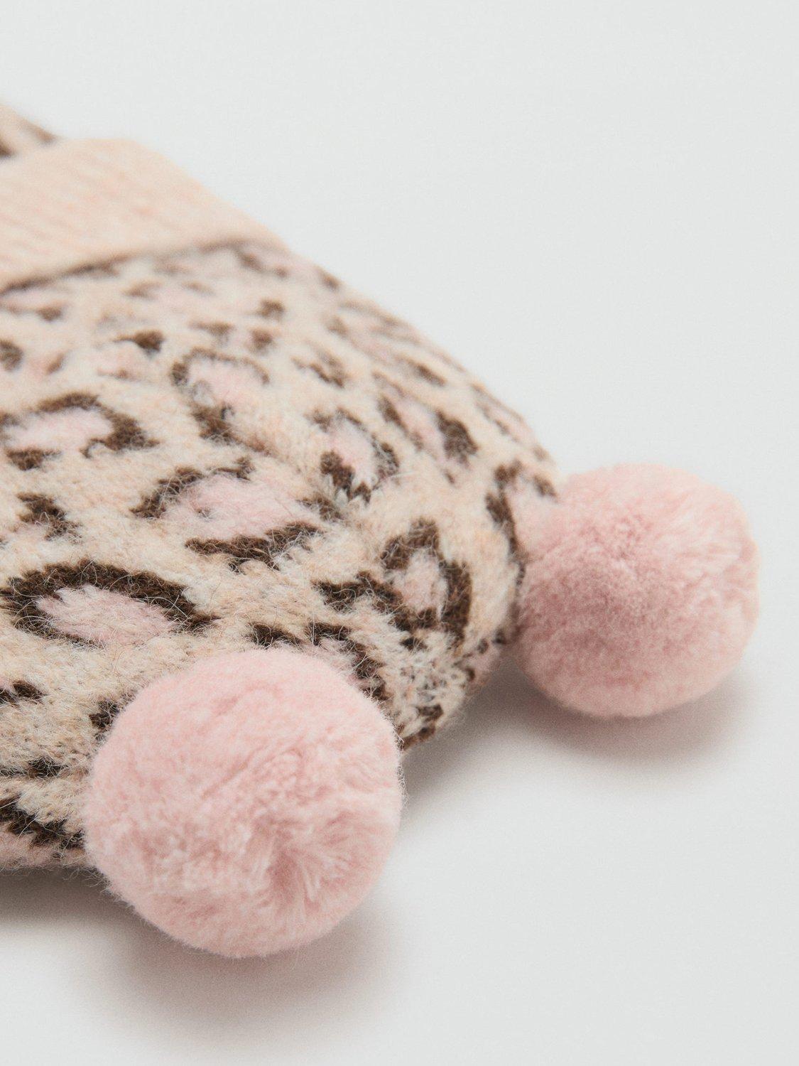 Product image 3 of 3, which shows Mango Baby Meow Pom-Pom Trapper Hat, Light Brown, 1-3 months