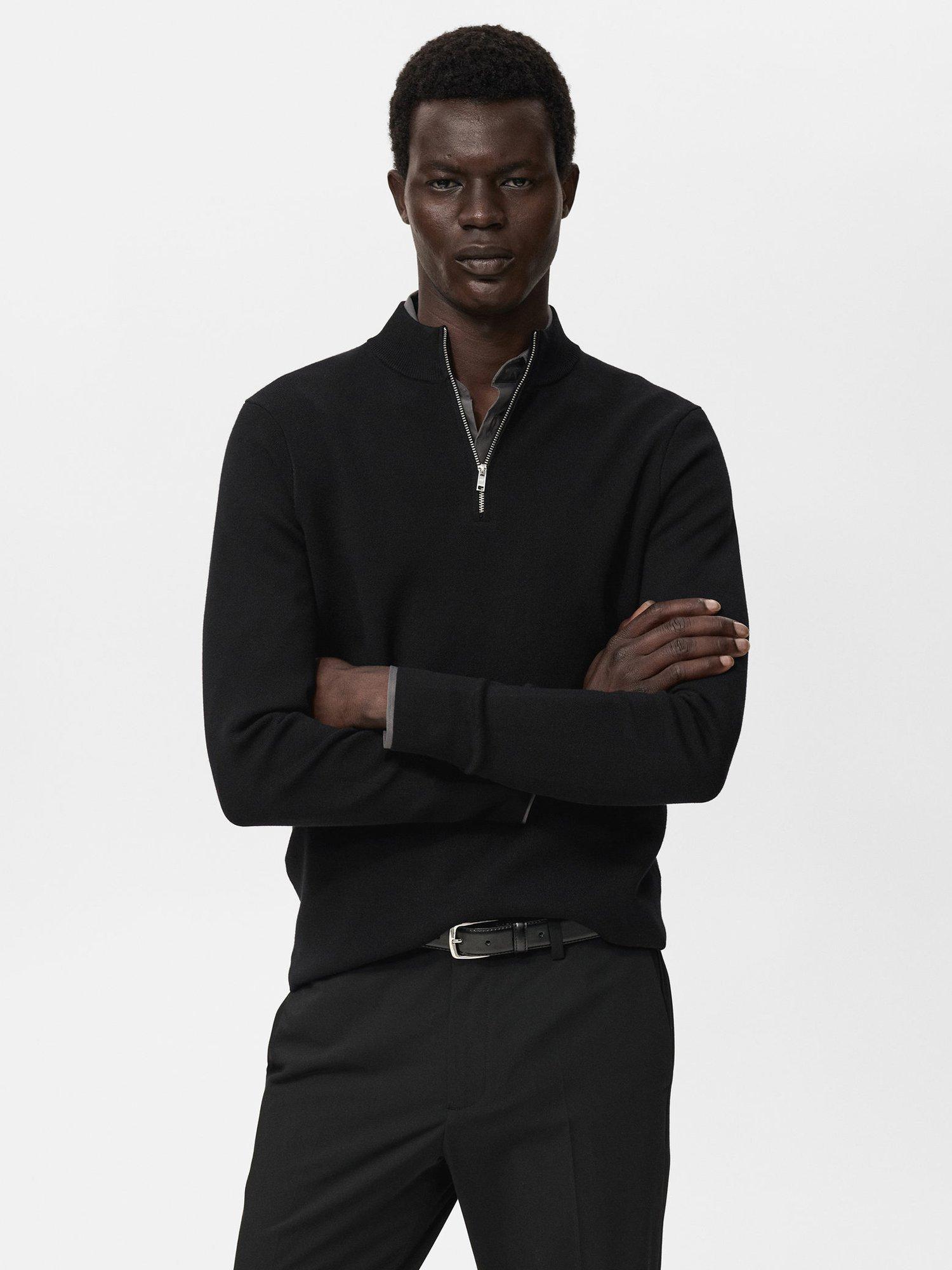 Product image 1 of 8, which shows Mango Luxus Zip Neck Jumper, Black, M