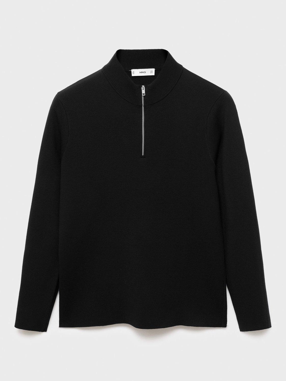 Product image 3 of 8, which shows Mango Luxus Zip Neck Jumper, Black, M
