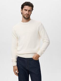 Mango Cord Round Neck Sweater, Natural White