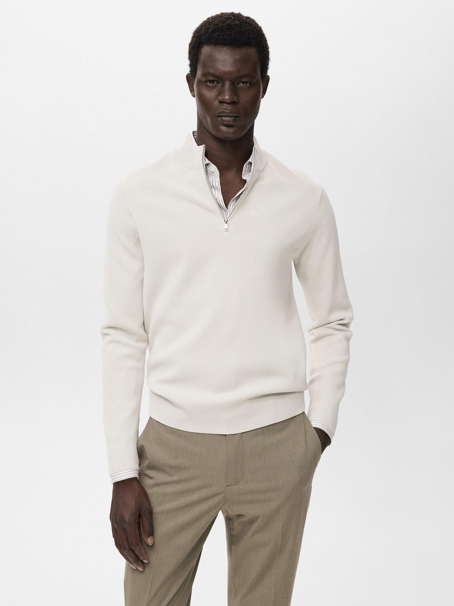 Product image 1 of 8, which shows Mango Luxus Zip Neck Jumper, Pastel Grey, XL