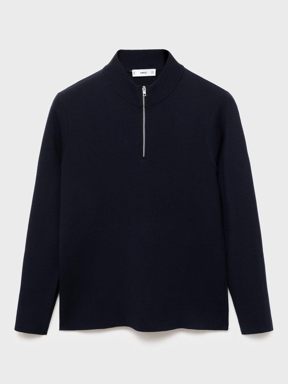 Product image 3 of 8, which shows Mango Luxus Zip Neck Jumper, Navy, S