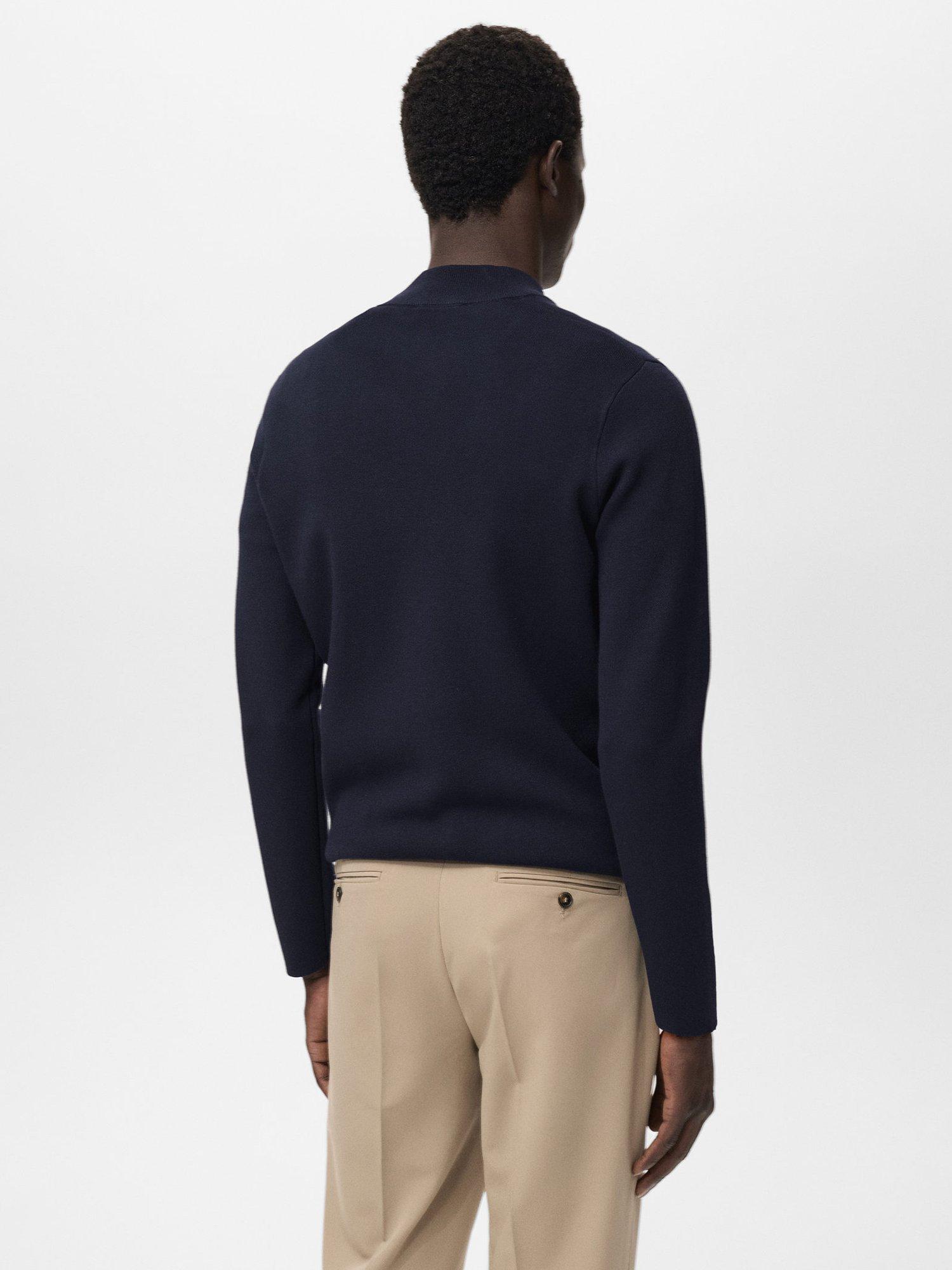 Product image 4 of 8, which shows Mango Luxus Zip Neck Jumper, Navy, S