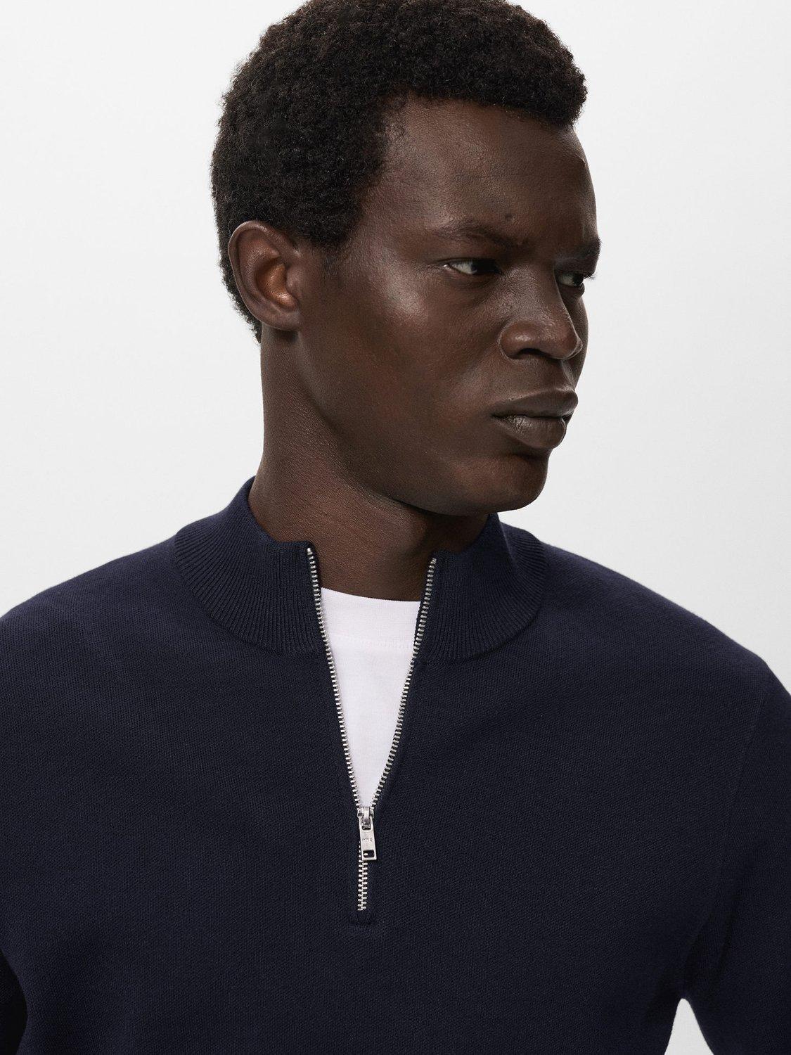 Product image 6 of 8, which shows Mango Luxus Zip Neck Jumper, Navy, S