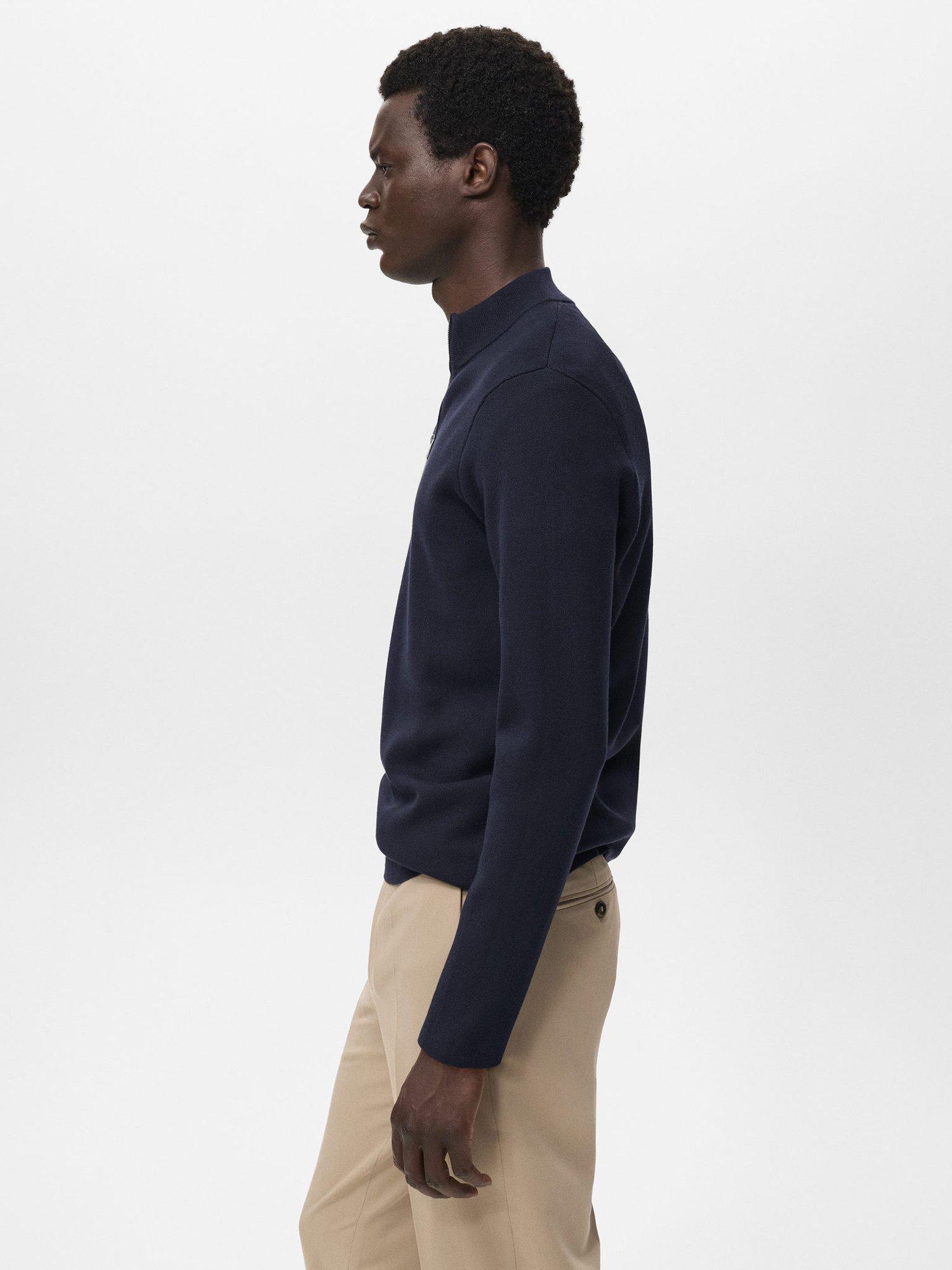 Product image 7 of 8, which shows Mango Luxus Zip Neck Jumper, Navy, S