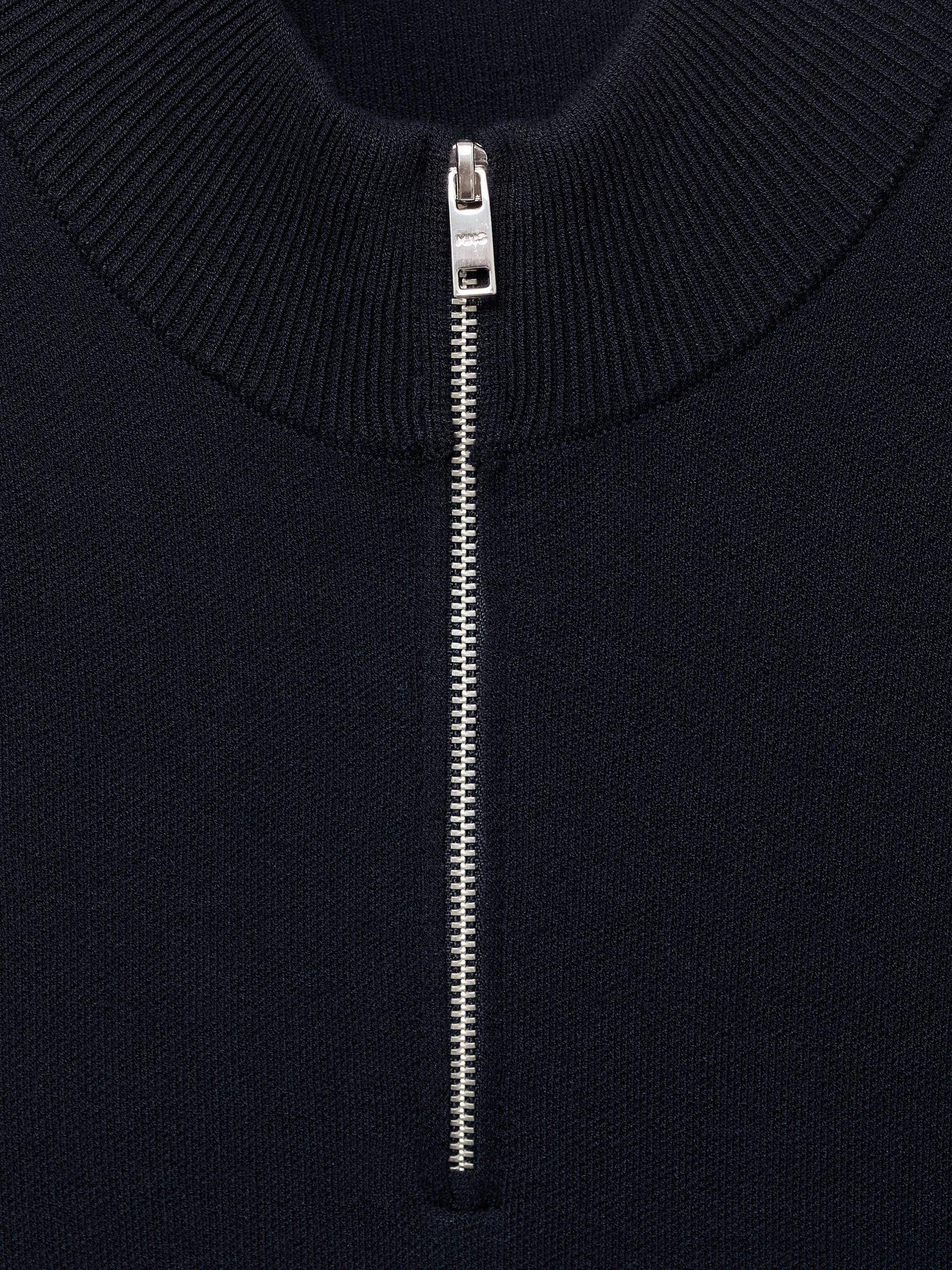Product image 8 of 8, which shows Mango Luxus Zip Neck Jumper, Navy, S