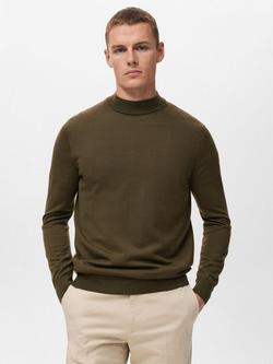 Mango Willy Wool Crew Neck Jumper, Dark Green