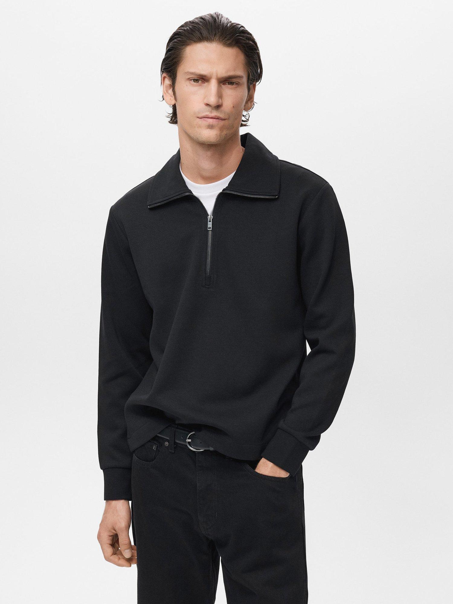 Product image 1 of 8, which shows Mango Winny Cotton Blend Zip-Neck Jumper, Black, L