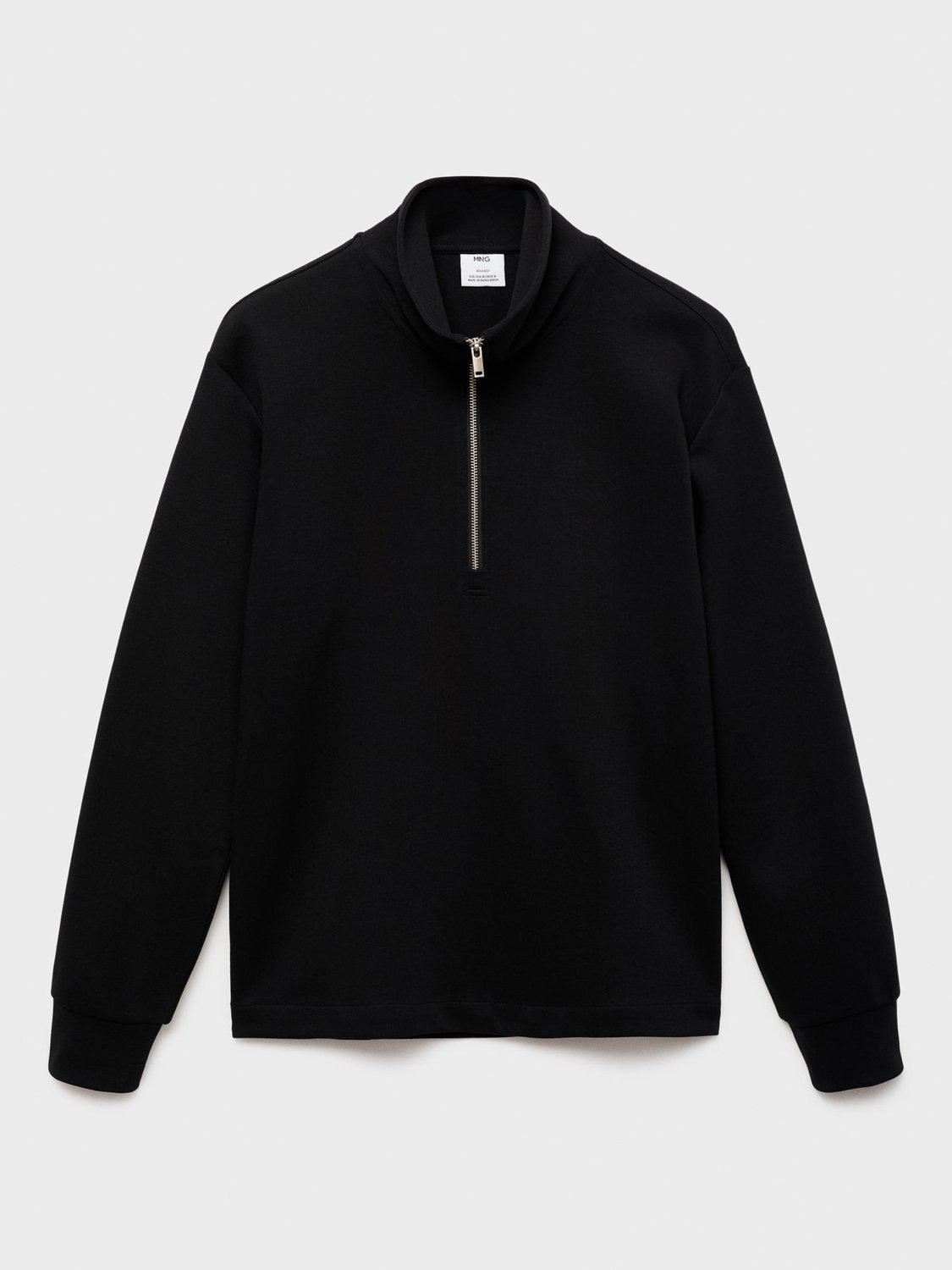 Product image 3 of 8, which shows Mango Winny Cotton Blend Zip-Neck Jumper, Black, L