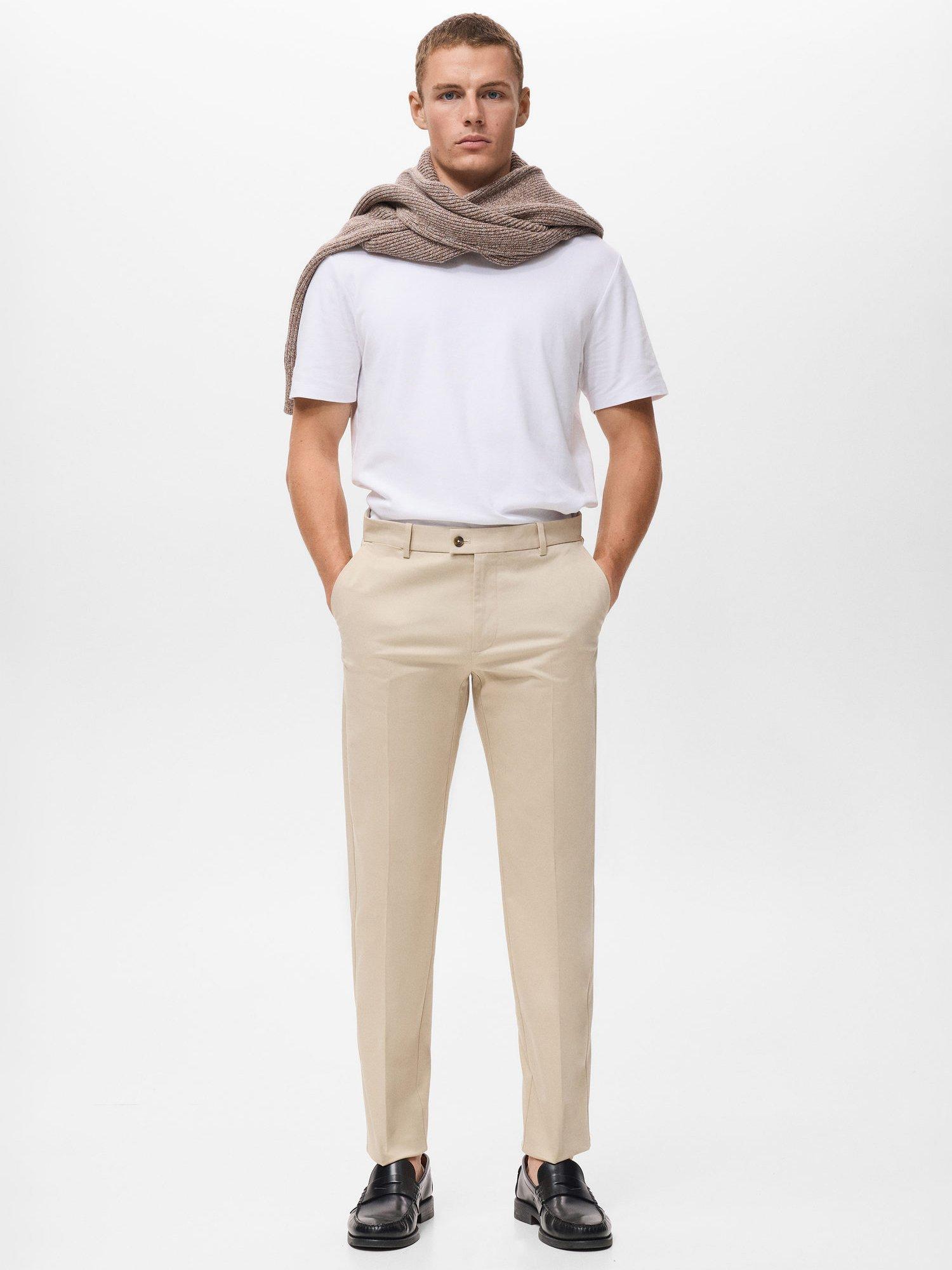 Product image 2 of 8, which shows Mango Nicco Stretch Cotton Blend Trousers, Ecru, 30