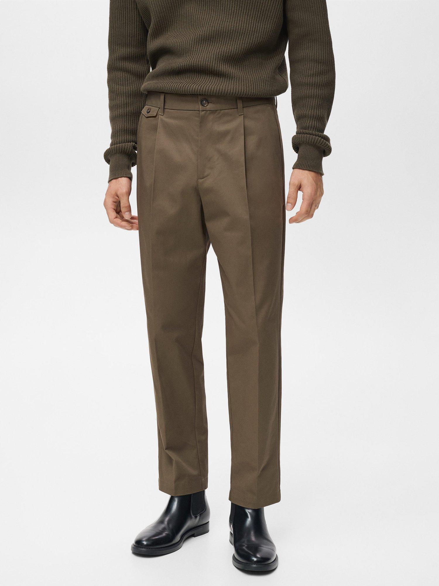 Product image 1 of 8, which shows Mango Tampa Cotton Straight Fit Trousers, Brown, 30