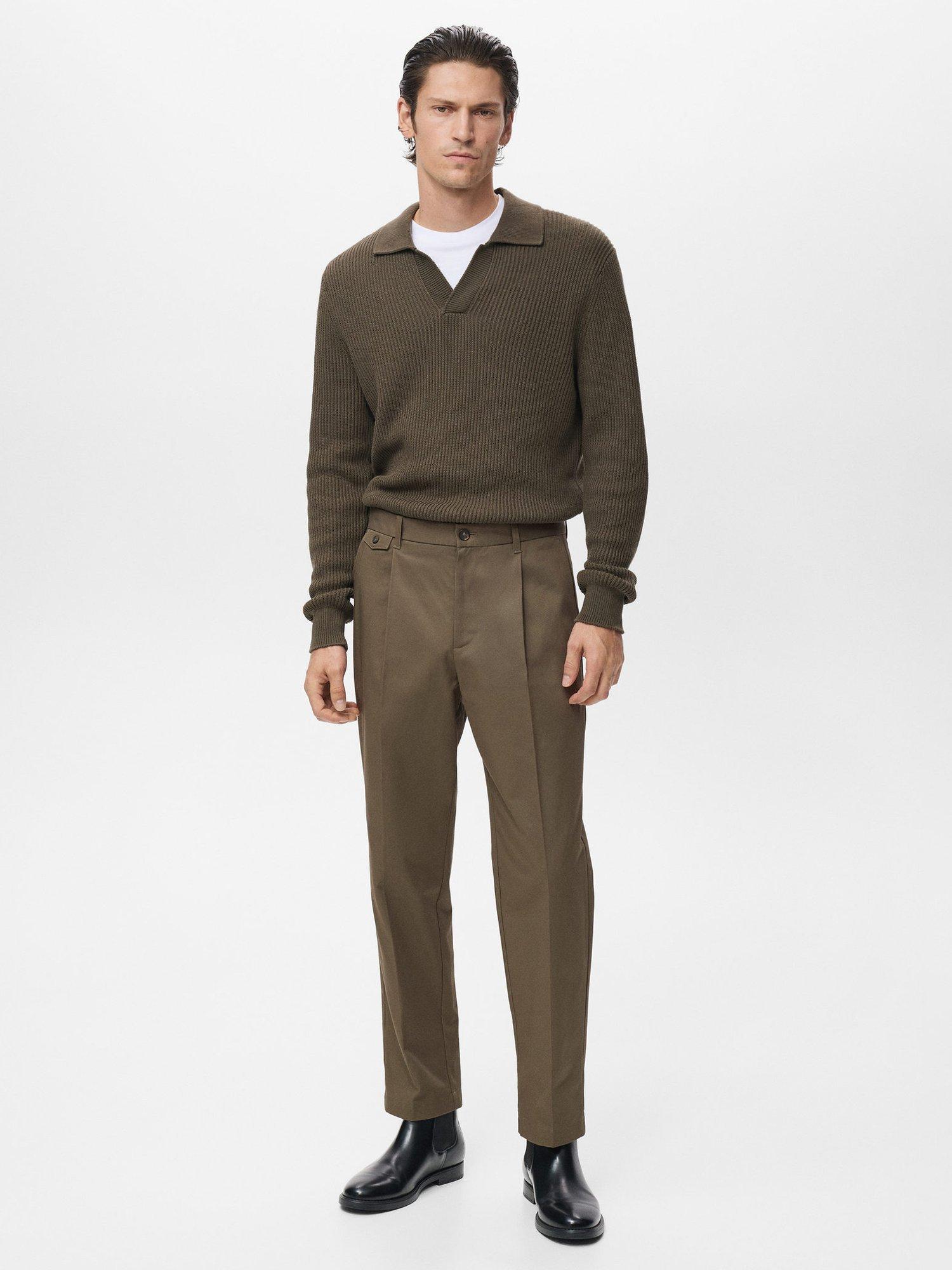 Product image 2 of 8, which shows Mango Tampa Cotton Straight Fit Trousers, Brown, 30