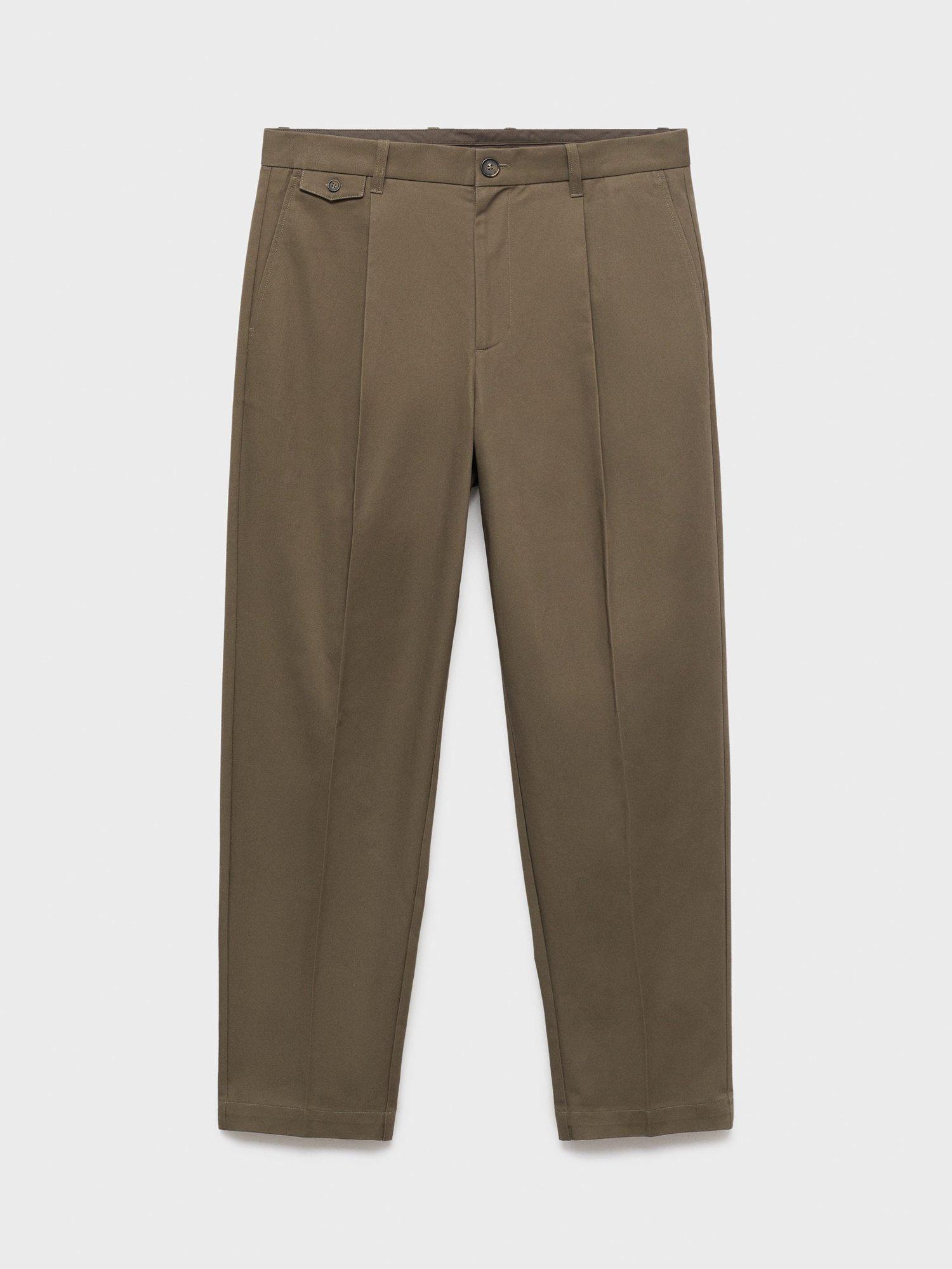 Product image 3 of 8, which shows Mango Tampa Cotton Straight Fit Trousers, Brown, 30