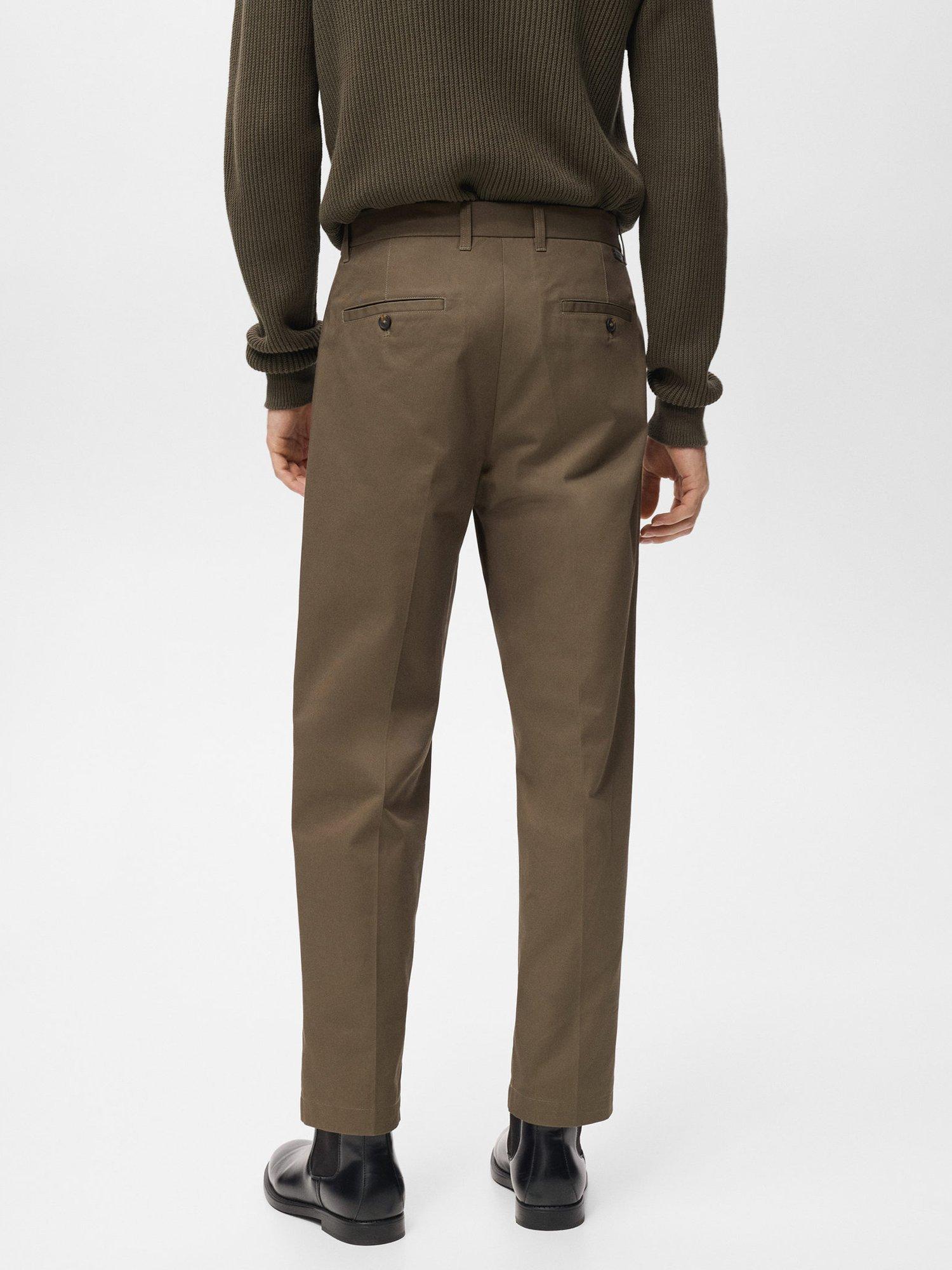 Product image 4 of 8, which shows Mango Tampa Cotton Straight Fit Trousers, Brown, 30