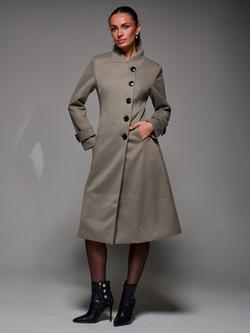 Jolie Moi Buttoned Flare Coat, Stone Green