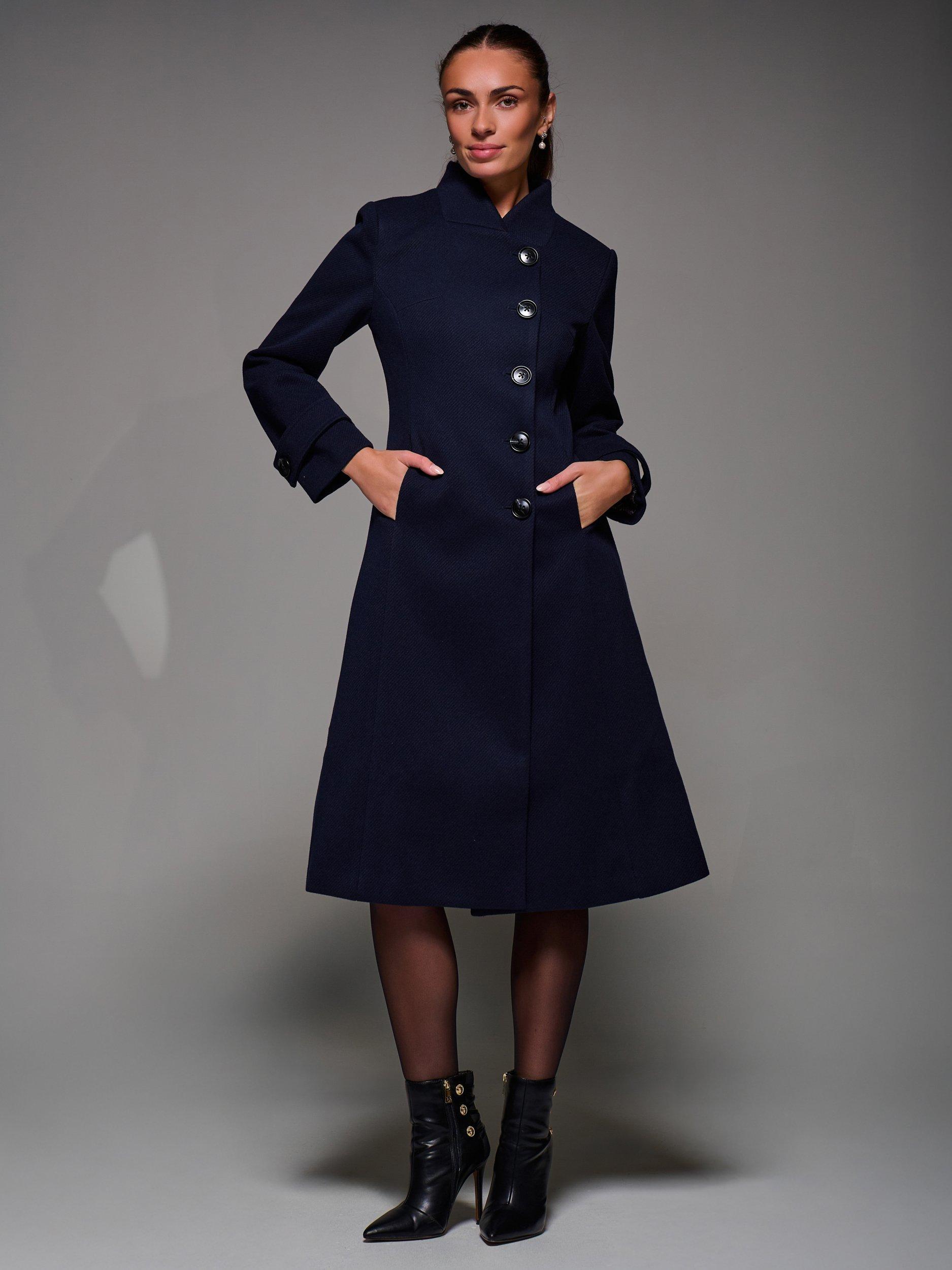 Product image 1 of 7, which shows Jolie Moi Buttoned Flare Coat, Navy, 8