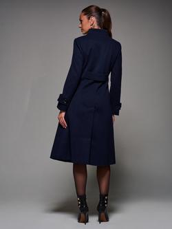 Jolie Moi Buttoned Flare Coat - view 2, Navy