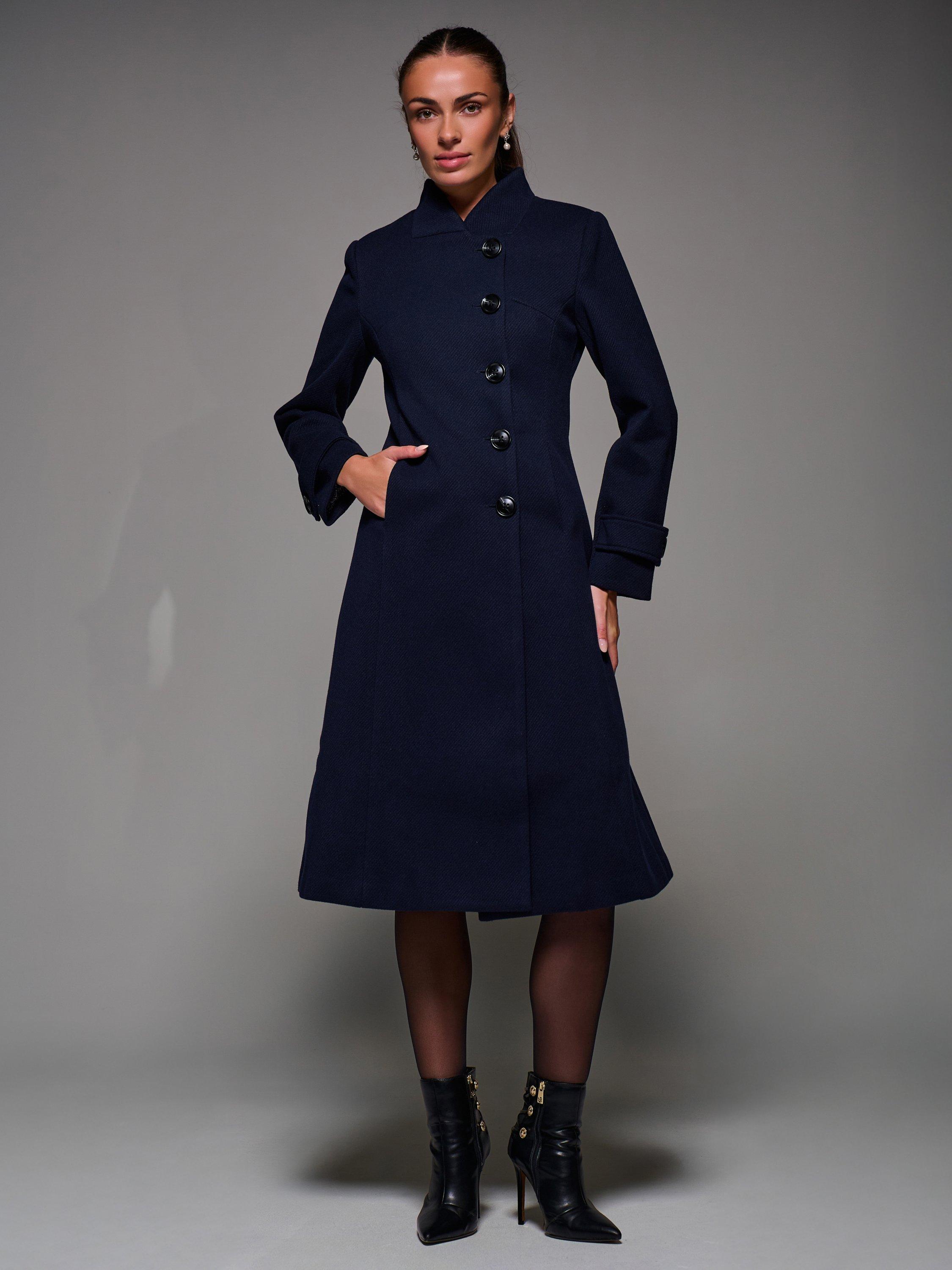 Product image 3 of 7, which shows Jolie Moi Buttoned Flare Coat, Navy, 8