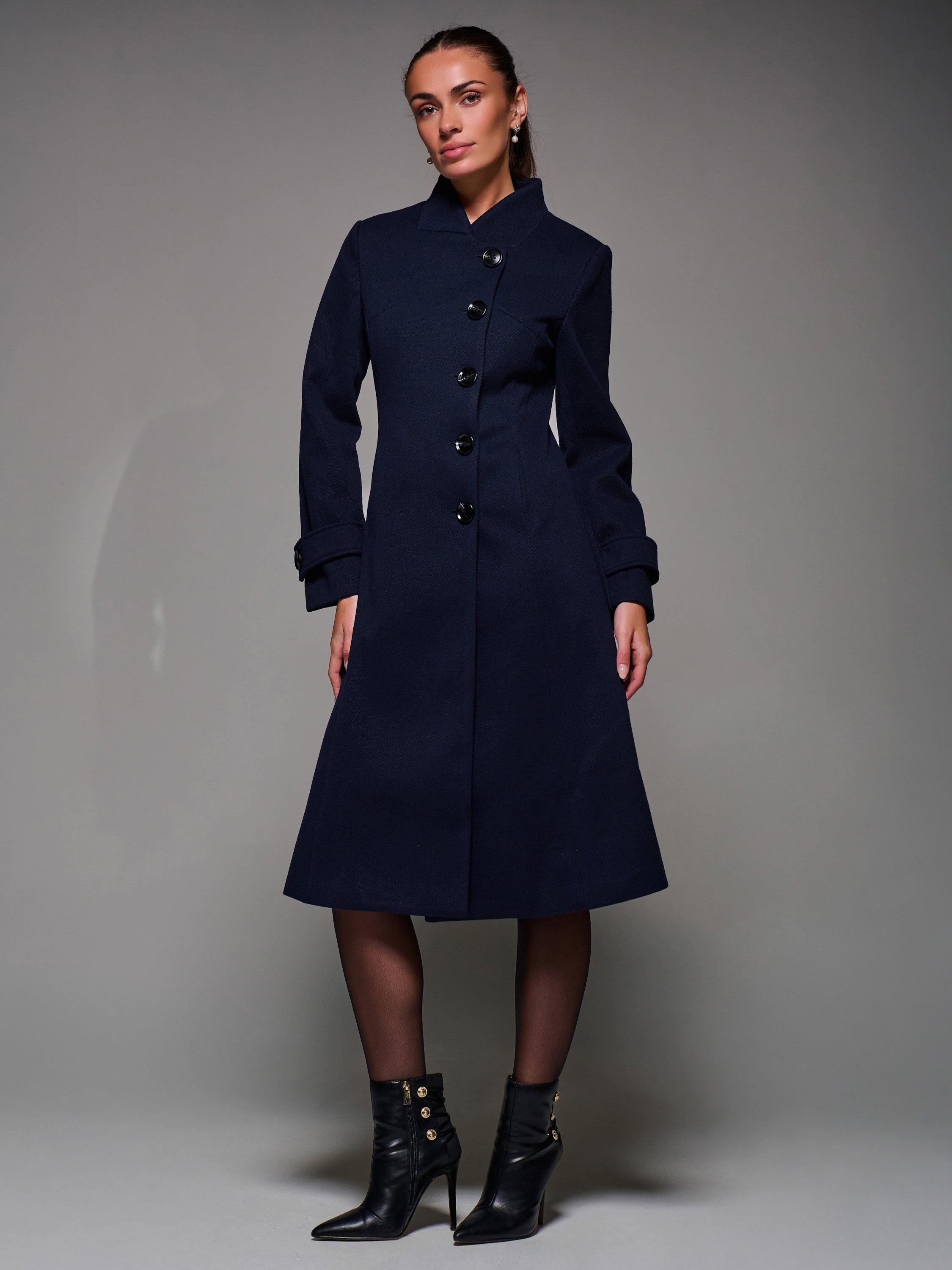 Product image 5 of 7, which shows Jolie Moi Buttoned Flare Coat, Navy, 8