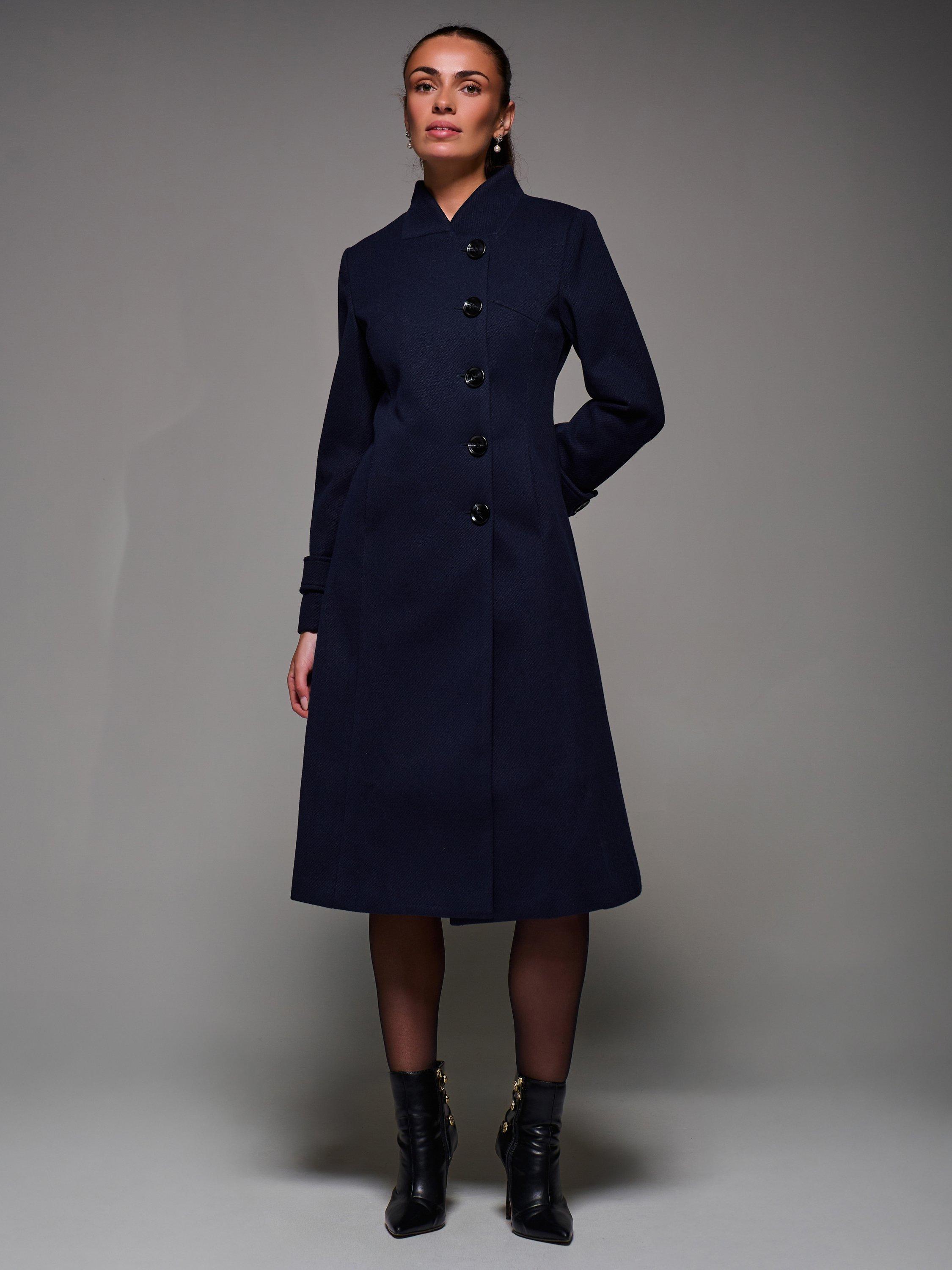 Product image 6 of 7, which shows Jolie Moi Buttoned Flare Coat, Navy, 8