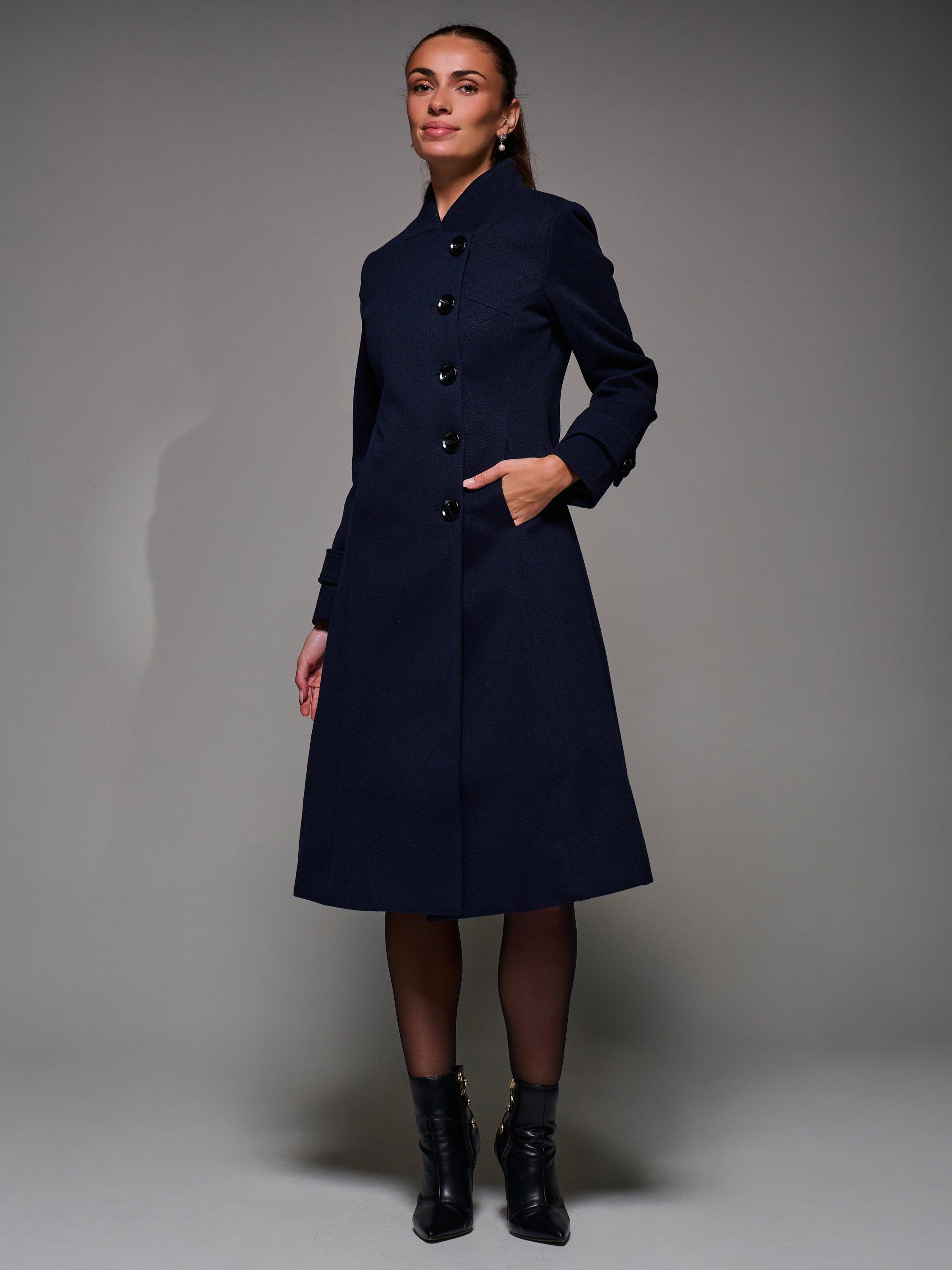 Product image 7 of 7, which shows Jolie Moi Buttoned Flare Coat, Navy, 8