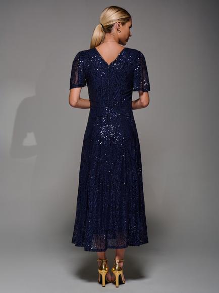 Jolie Moi Sequin Angel Sleeve Dress - view 2, Navy