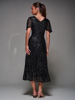 Jolie Moi Sequin Angel Sleeve Dress - view 2, Black Metallic