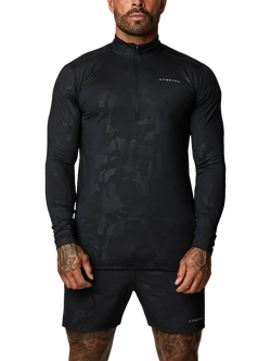 Gym King Men's Debossed Camo Print Funnel Neck Training Top, Black, Black