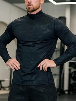 Gym King Men's Debossed Camo Print Funnel Neck Training Top, Black - view 2, Black