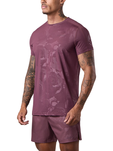 Gym King Debossed Camo Print Performance T-Shirt, Mulberry, Mulberry