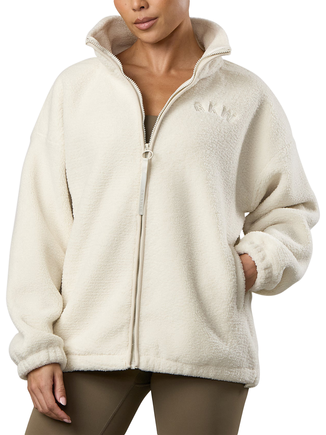 Product image 1 of 6, which shows Gym King Women's Full Zip Borg Jacket, Cream, 10
