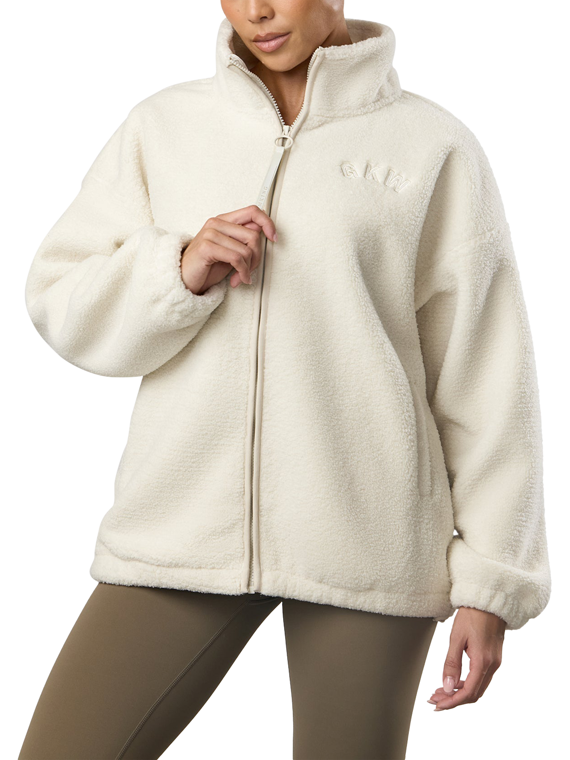 Product image 2 of 6, which shows Gym King Women's Full Zip Borg Jacket, Cream, 10