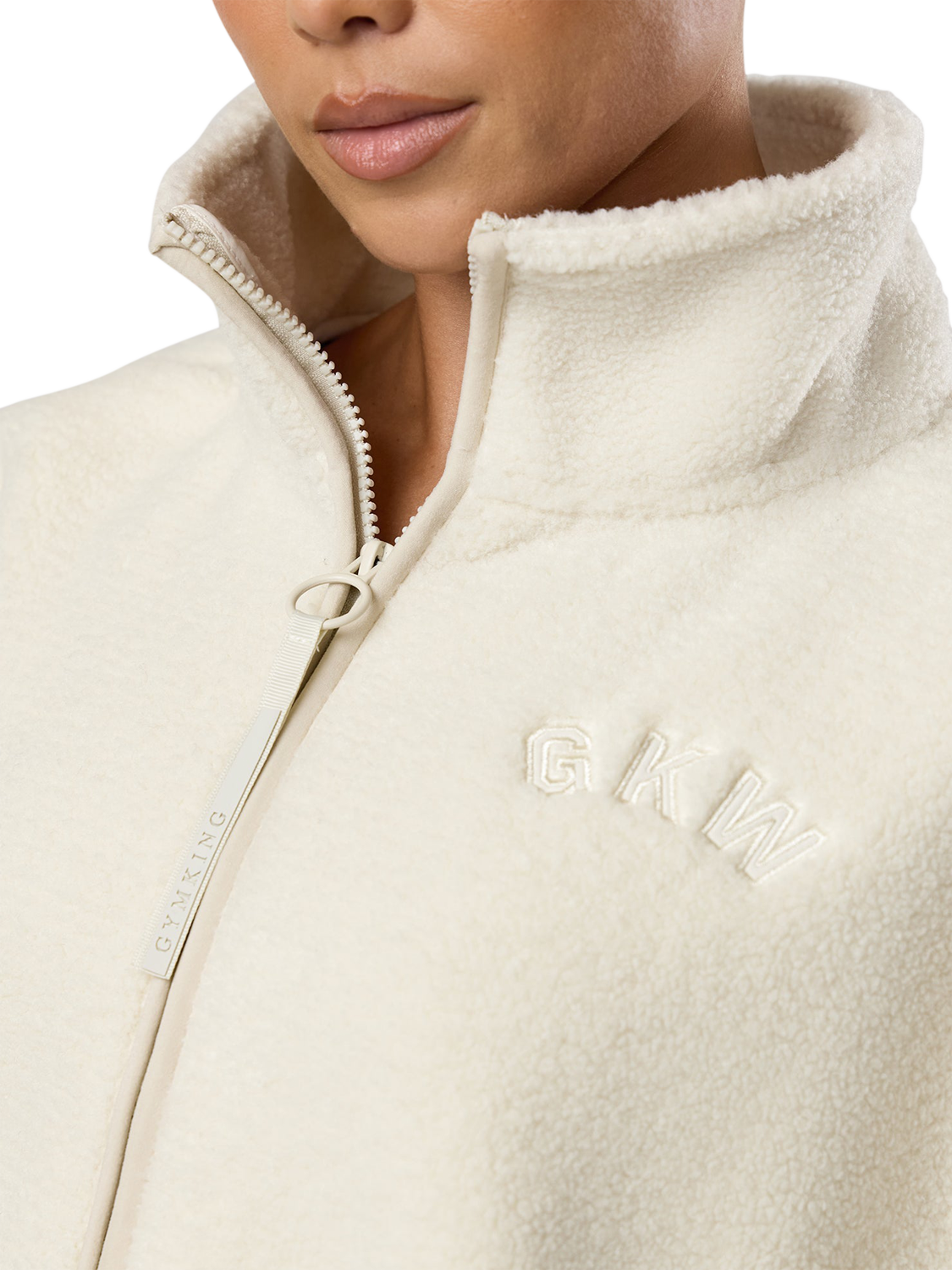 Product image 4 of 6, which shows Gym King Women's Full Zip Borg Jacket, Cream, 10