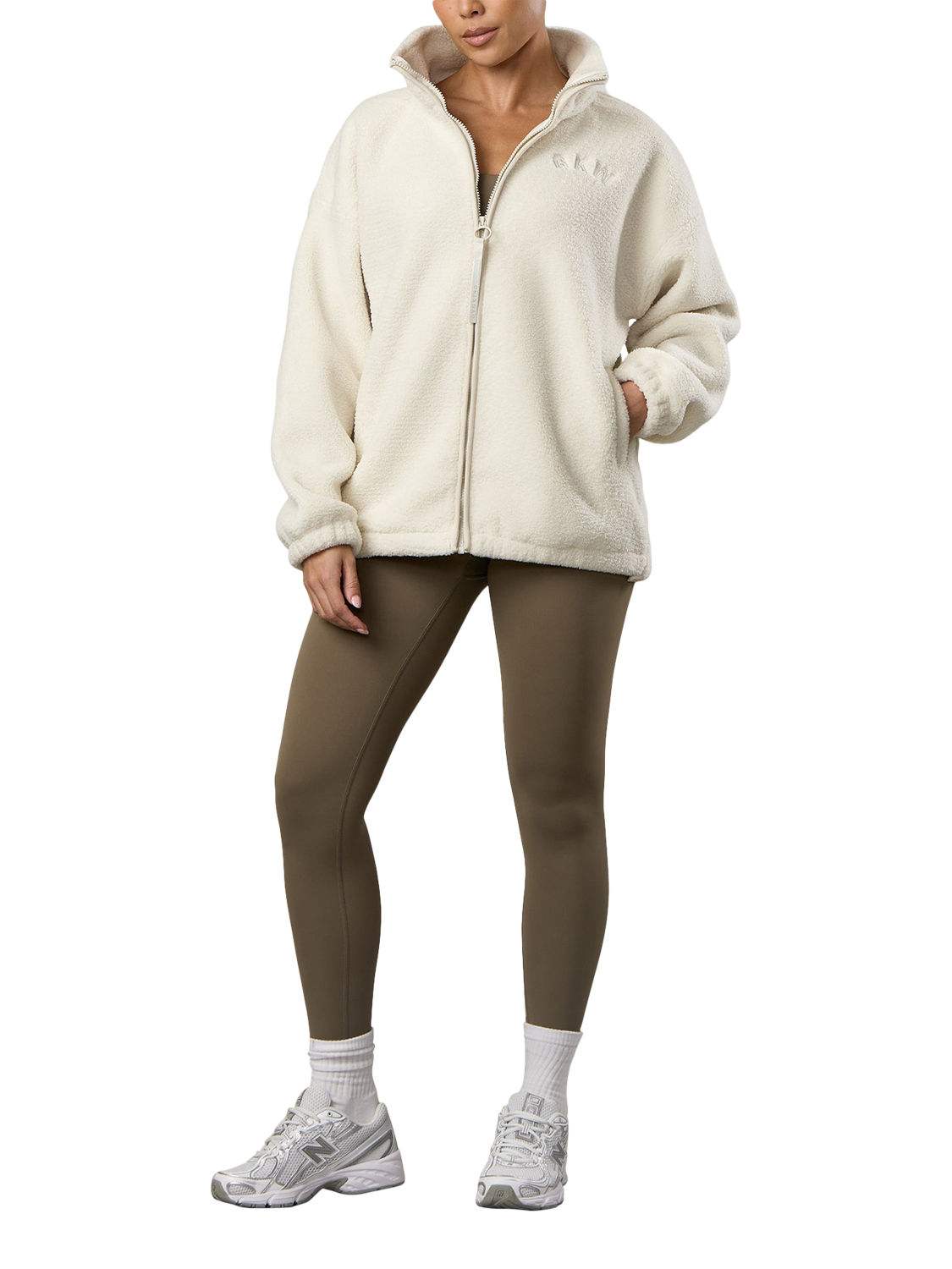 Product image 6 of 6, which shows Gym King Women's Full Zip Borg Jacket, Cream, 10