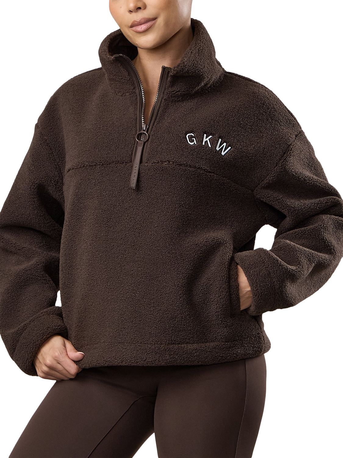 Product image 1 of 8, which shows Gym King Borg Relaxed Quarter Zip Jacket, Dark Chocolate, 18